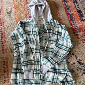 American Eagle Plaid Hooded Shirt (xs)
